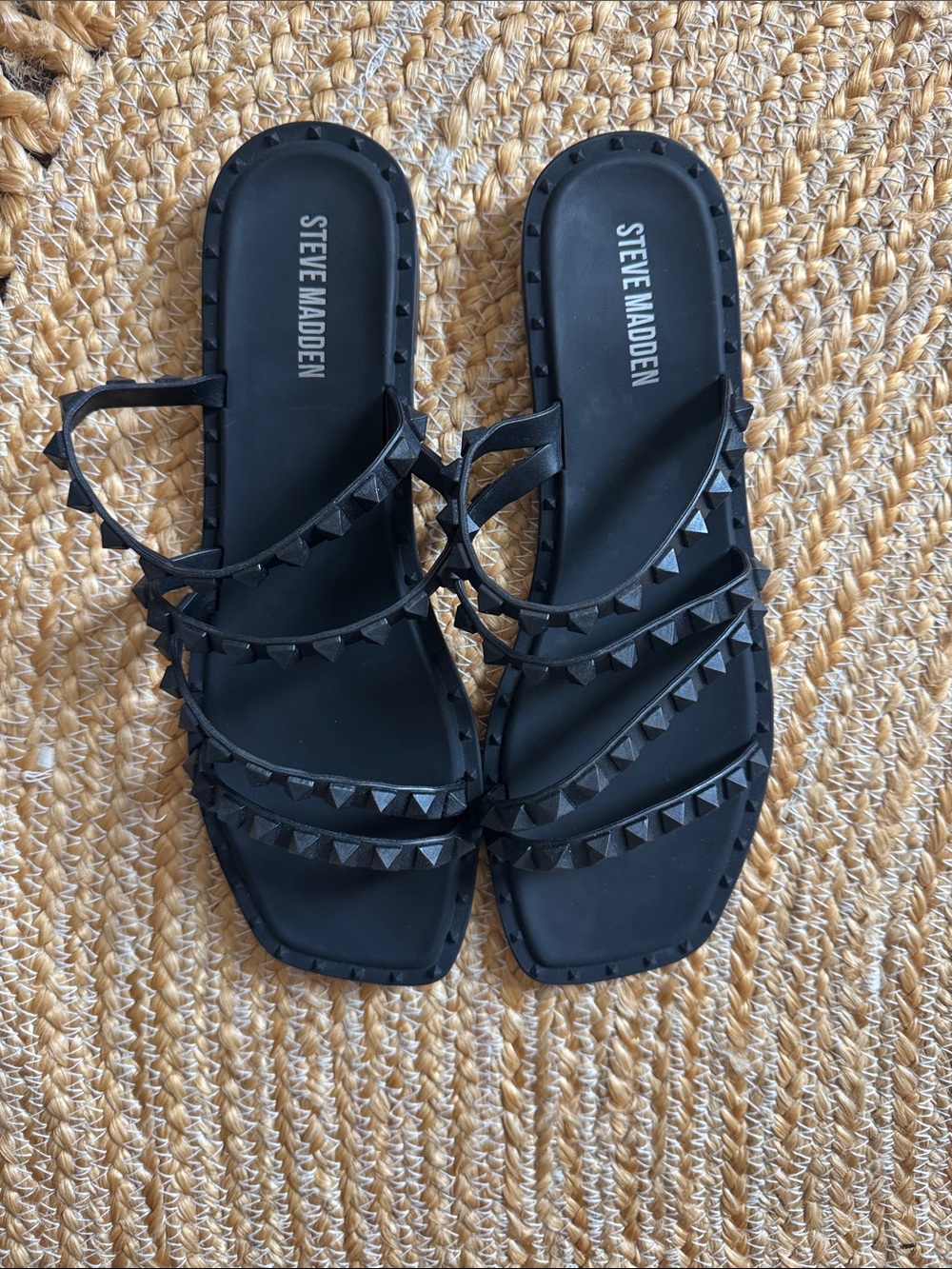 Steve Madden Black Studded Multi-Strap Slide Sandals - Picture 2 of 4